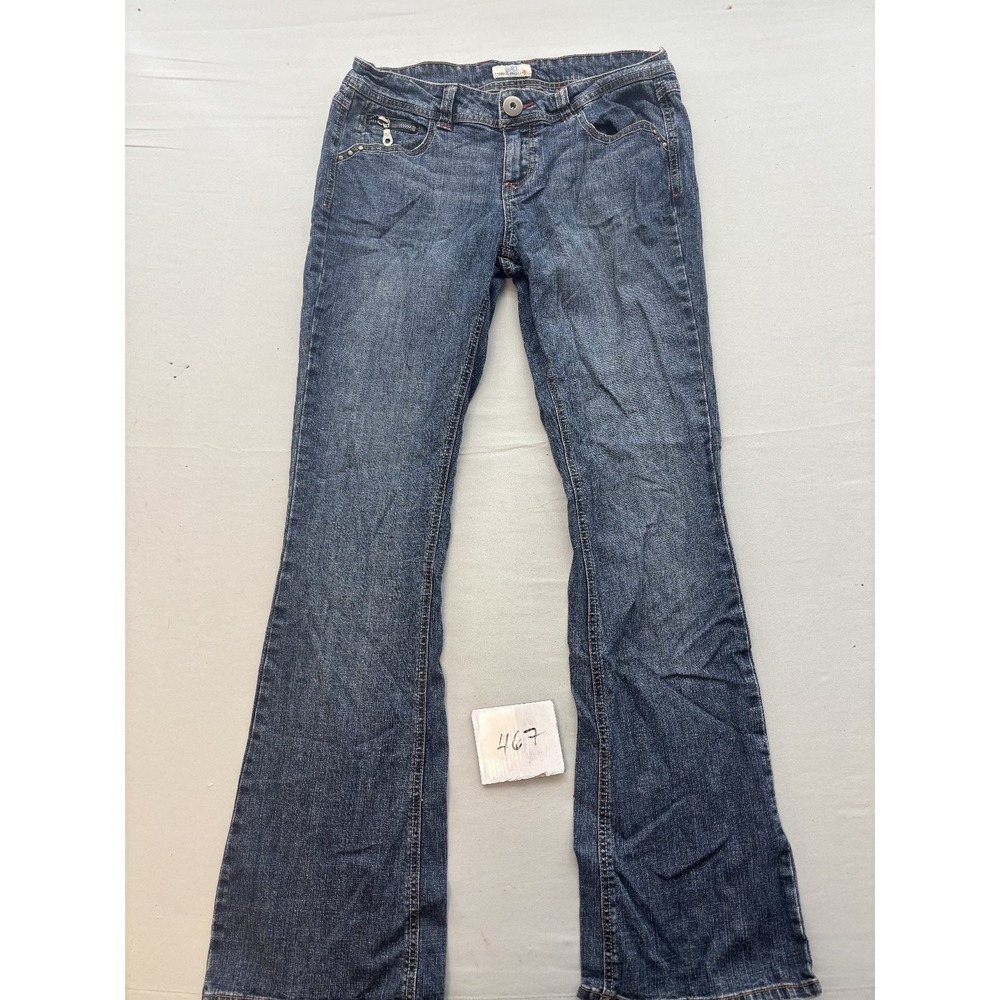 Wear It Declare It Womens Low Rise Flare Jeans Dark Wash Blue Embroidered Size 9